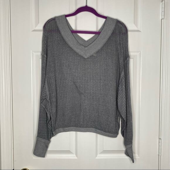 FREE PEOPLE Womens Burnout Off Shoulder Long Sleeve Waffle Knit Thermal Top XS - Picture 11 of 13